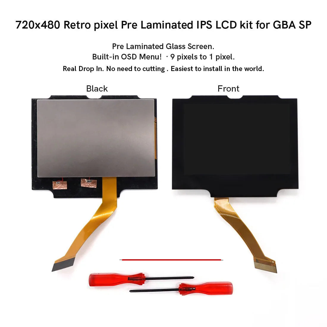 V5 HD GBA SP IPS Drop in  pre-Laminated LCD Kits Screen for Gameboy Advance SP Black/Red/White Len Housing Shell